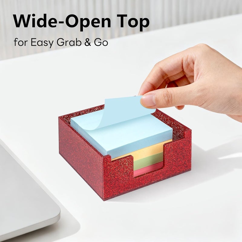 Luminzo Red Sparkling Sticky Note Holder, Glitter Acrylic Organizer, 3.94 x 3.94 in Multi-Use Tray for Office, School & Home Desk - Image 5